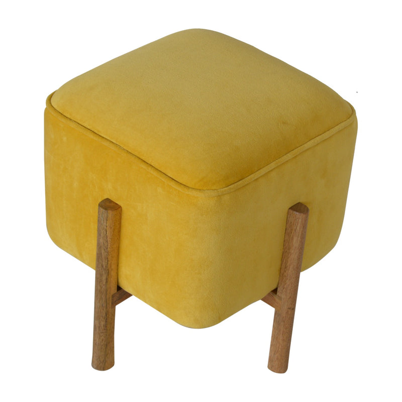 Mustard Velvet Solid Footstool