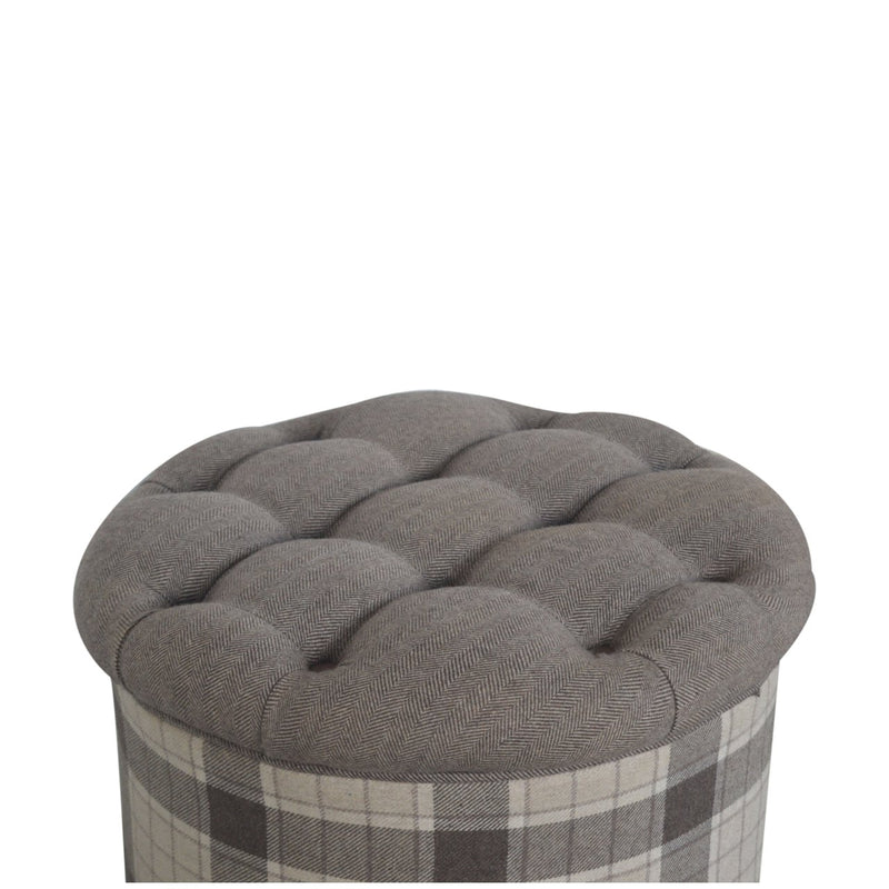 Deep Button Round Checked Footstool