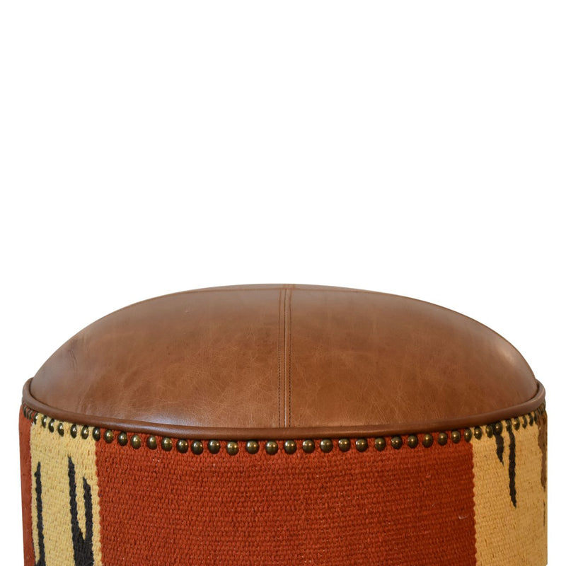 Durrie & Leather Mixed Footstool