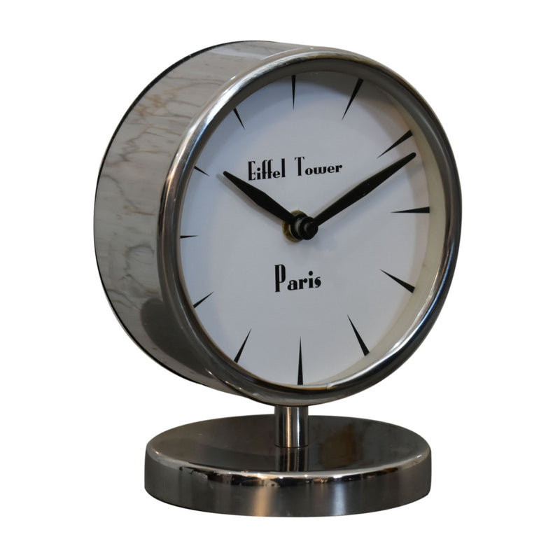 Chrome Table Clock with White Face