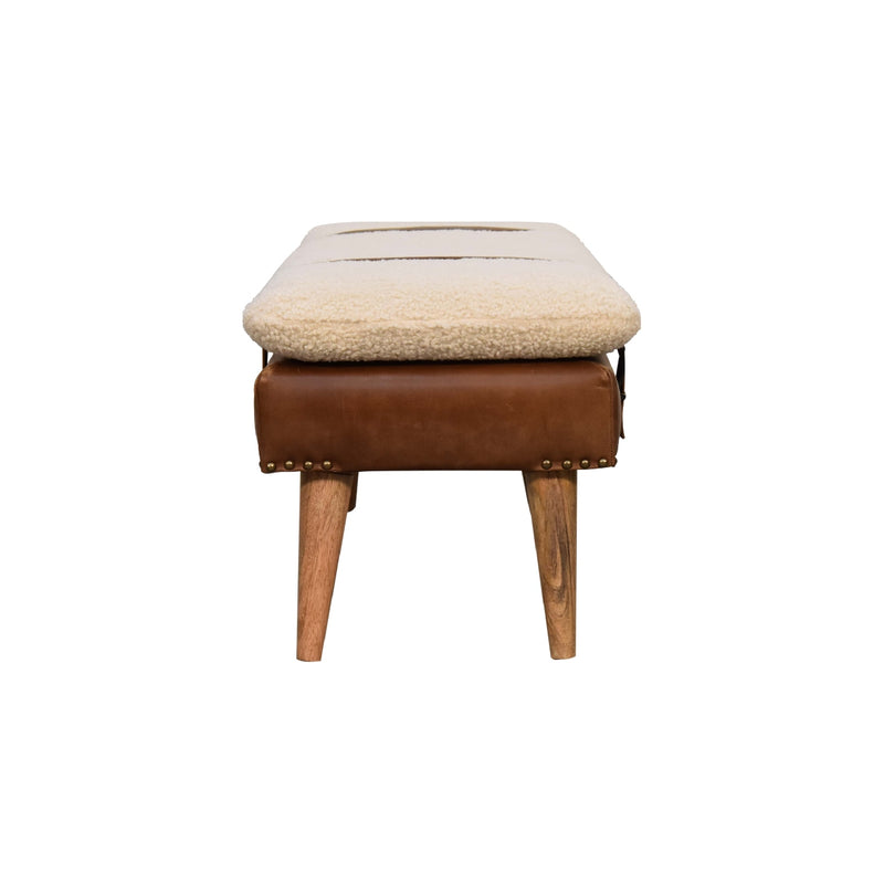 Bouclé Buffalo Hide Leather Bench