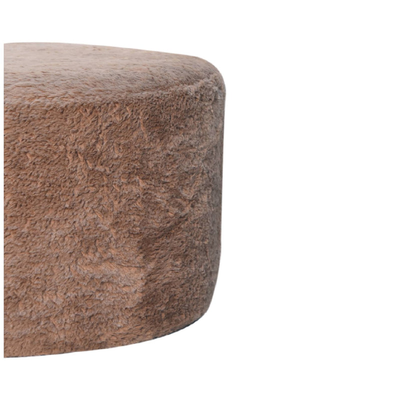 Mocha Faux Fur Round Footstool