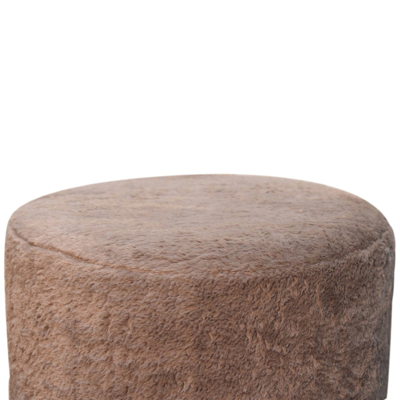 Mocha Faux Fur Round Footstool